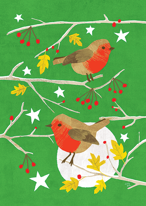 Robins winter illustration by Lizzy Doe