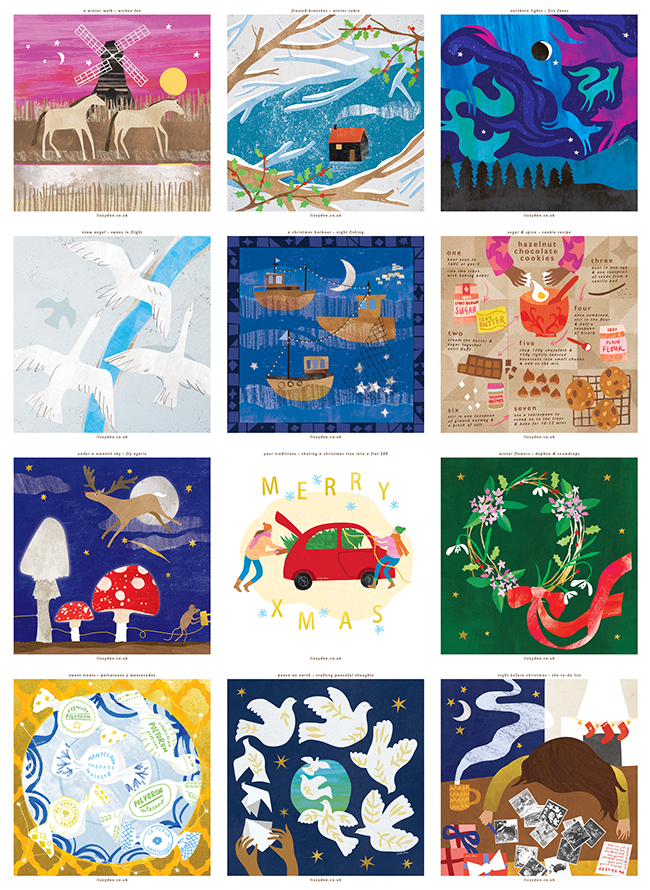 Illustrations by Lizzy Doe for Jehane's 12 Days of Christmas 2023
