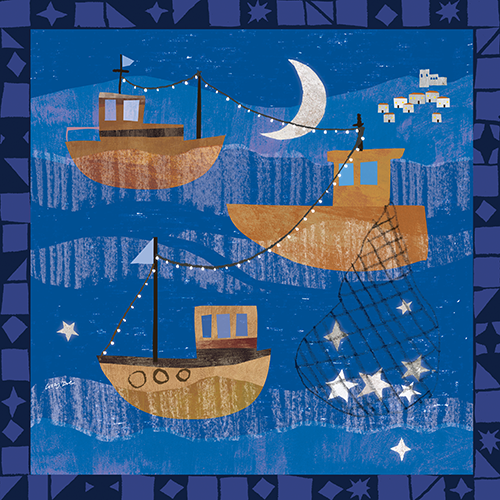 Night Fishing - Christmas Harbour illustration by Lizzy Doe