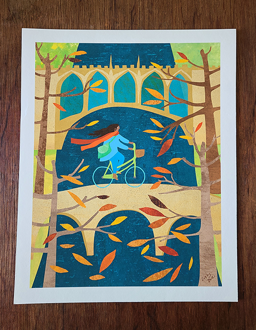 River Cam, Autumn illustration by Lizzy Doe giclée print